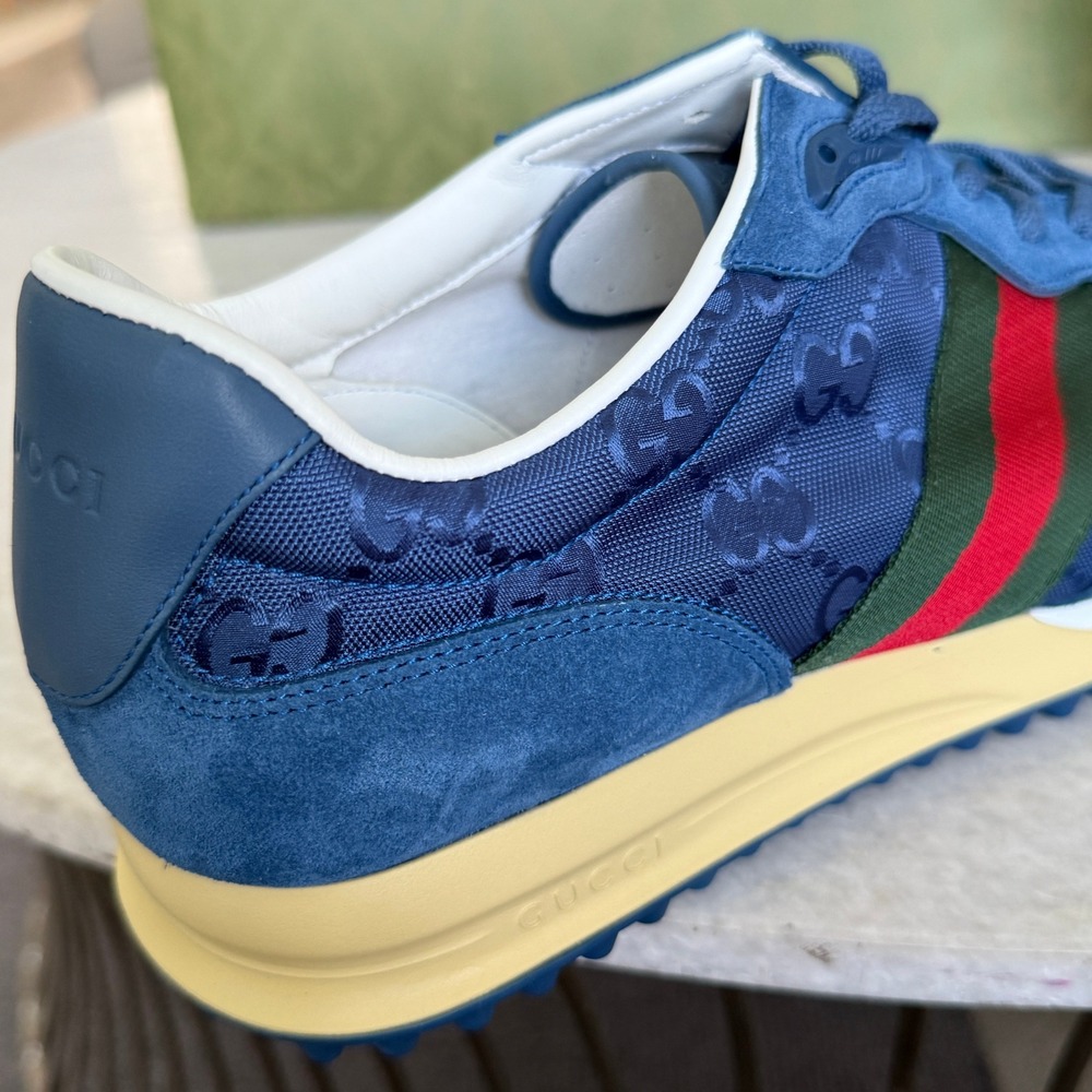GUCCI 832461 Men's Canvas Blue GG Re-Motion sneaker, Size UK 9 - Picture 3 of 16